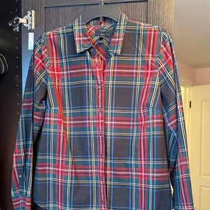 J. Crew Women's Red and Blue Plaid Button Down Shirt